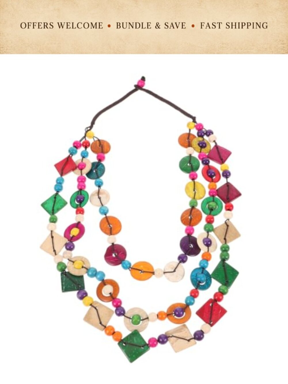 Bohemia Coconut Shell Wood Beaded Beach Necklace